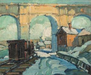 GUNN Edwin H 1876-1940,Trainyard and Arched Bridge in Snow,Skinner US 2021-05-21