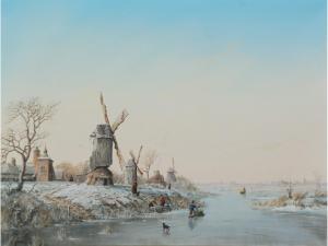 GUNN V,Frozen lake scene with figures and windmills,Capes Dunn GB 2014-03-25