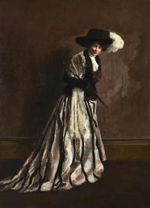 GUNTHER Edith 1887,Portrait of a woman wearing a black hat with large,1910,Dreweatts GB 2021-12-14