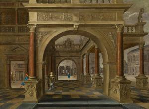 GUNTHER GHERING Anton 1620-1668,Palace architecture with courtly figure,1643,im Kinsky Auktionshaus 2021-07-06