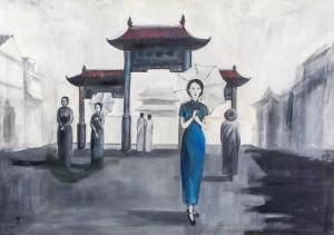 GUO HUAIREN 1943,Featuring a lady in front of a temple,888auctions CA 2018-07-05