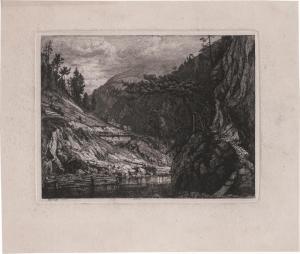 GURLITT Ludwig H. Theodor 1812-1897,Gebirgsfluss mit einem Wanderer auf einem,1856,Galerie Bassenge 2022-06-01