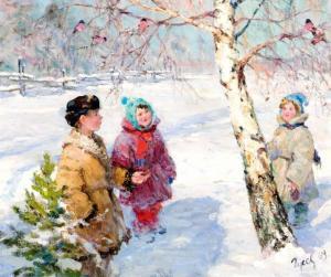 GUSSEV Sergey 1927-1993,Vinkjes in de berkenboom op zonnige winterdag,1969,Venduehuis NL 2014-11-12