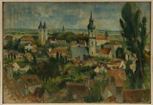 GUSTAV Trois 1917-2000,View of Paris from above with cathedral spires and,1948,Quinn's US 2011-09-07