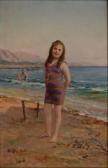 GUSTAVE OUVIÈRE 1800-1900,Jeune fille à la plage,Rossini FR 2015-03-03