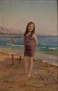 GUSTAVE OUVIÈRE 1800-1900,Jeune fille à la plage,Rossini FR 2015-10-13