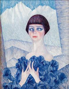 GUTTNER Waldemar,Mädchen im Blütenkleid vor der Nordkette,1925,im Kinsky Auktionshaus 2022-06-30