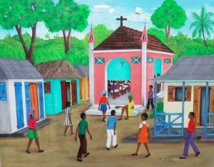 GUY Joachim 1955,Native figures heading to chapel in a Haitian v,Bellmans Fine Art Auctioneers 2018-06-19