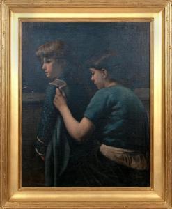GUY Seymour Joseph 1824-1910,Two girls mending a dress,Eldred's US 2023-07-28