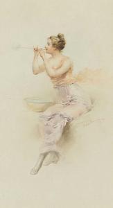 GUYON Maximilienne Goepp 1868-1903,Woman blowing soap bubble,Mainichi Auction JP 2022-02-25