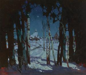 GUZHAVIN Mikhail Markelovich 1888-1929,MOONLIT VILLAGE IN WINTER,1926,Sotheby's GB 2018-11-27