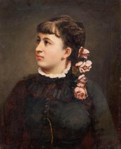 GYARFAS Jeno 1857-1925,Girl with rose braid,Nagyhazi galeria HU 2023-12-12