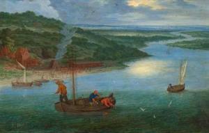 GYSELS Pieter 1621-1690,River landscape with fishermen,Galerie Koller CH 2021-03-26