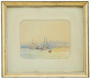 HÄGG Jakob 1839-1931,Fartyg utanför staden,1870,Uppsala Auction SE 2021-08-17