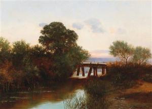 HÄUSSLER Franz Erdmann 1845-1920,Sunset over a Landscape with River,Palais Dorotheum AT 2018-02-27