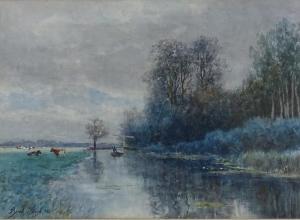 HÖPPE Ferdinand Bernhard 1841-1922,canal scene,1880,Burstow and Hewett GB 2019-02-20