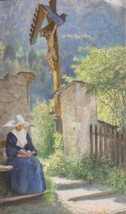 HÖRWARTER Joseph Eugen 1854-1925,Vinzentinerin lesend an einer Friedhofsmauer sitz,Palais Dorotheum 2016-11-15