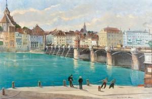 HöSCH Eduard,Die alte Mittlere Rheinbrücke in Basel mitPersonen,1903,Galerie Vogler 2010-05-08
