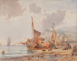HÜNTEN Franz Johann Wilhelm 1822-1887,Fishing Boats,Stahl DE 2020-11-28