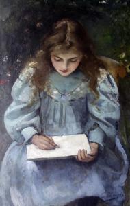 H. Leo,Girl drawing in a book,1894,Gorringes GB 2009-05-14