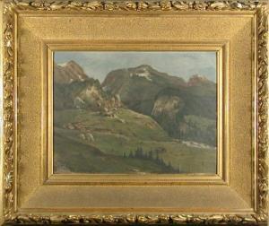 HAAG Arno 1885,Sommerliche Alpenlandschaft, im Vordergrund Sennhü,Bloss DE 2007-05-21