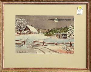 HAAGLUND S 1900-1900,Snow Covered Cabin in the Moonlight,Clars Auction Gallery US 2014-05-17