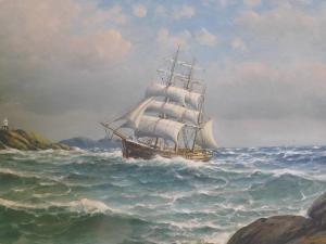 Haaland Erling,three masted ship off the coast,1945,Crow's Auction Gallery GB 2017-12-06
