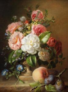 HAANEN Adriana Johanna 1814-1895,A still life of flowers, plums and a peach,1850,Bonhams 2022-03-09