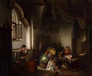 HAANEN Gaspard,Mother and child in a kitchen interior,1838,AAG - Art & Antiques Group 2017-11-20