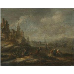 HAARLEM SCHOOL,A RIVER LANDSCAPE WITH PEASANTS RESTING IN THE FOREGROUND,Sotheby's GB 2009-10-29