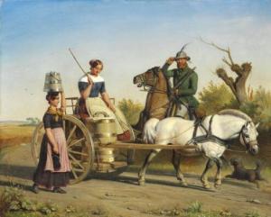 Habbe Nicolai,The hunter greets the milkmaids driving home from ,Bruun Rasmussen 2017-09-19