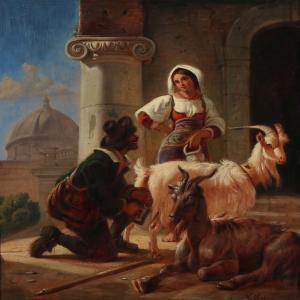 HABBE Nikolai 1827-1889,Italian scene with a young couple and goats,1860,Bruun Rasmussen 2016-03-14