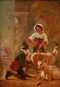 HABBE Nikolai,Roman scenery with two people milking the goats,1867,Bruun Rasmussen 2017-02-20