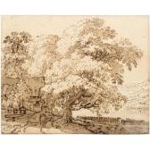 HACKAERT Jan 1629-1699,farm buildings amongst large trees on a river bank,Sotheby's GB 2005-07-06