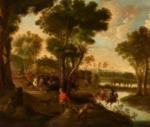 HACKAERT Jan 1629-1699,Hunting Party in a Wooded Landscape,Lempertz DE 2020-03-18