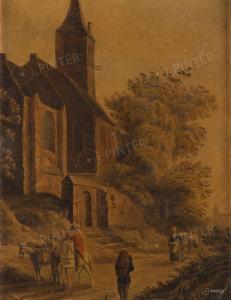 HACKART Jacob Philipp 1737-1807,Wandering Scene with Church,Pinter HU 2024-02-28