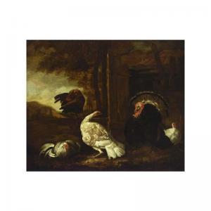HAEN de Abraham I 1638-1663,LANDSCAPE WITH CHICKENS, TURKEY AND A RABBIT,1657,Sotheby's 2003-02-18