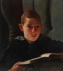 HAERNING August,Portrait of a reading boy in a seaman uniform,1922,Bruun Rasmussen 2023-02-13