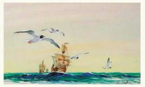HAFFNER Leon 1881-1972,les trois caravelles et les oiseaux.,Boisgirard & Associés FR 2001-03-25