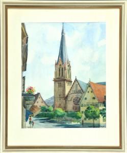 HAFNER A,Straßenansicht mit gotischer Kirche,Allgauer DE 2015-04-16