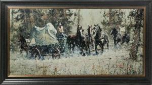HAGAN Robert 1947,Horse drawn wagon in winter,Garth's US 2020-07-18