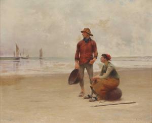 HAGBORG August Wilhelm N 1852-1921,Oyster gatherers on the shore,Sworders GB 2023-04-04