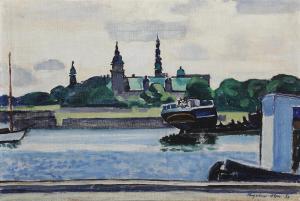 HAGEDORN OLSEN Thorvald 1902-1996,Scenery from Helsingør with a view towards Kronbo,Bruun Rasmussen 2024-02-20