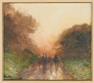 HAGEMANS Maurice 1852-1917,Chariot attelé au coucher du soleil,Horta BE 2017-10-09
