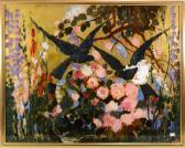 HAGEMANS Paul 1884-1959,Scène de paradis avec fleurs et oiseaux,Rops BE 2015-12-13