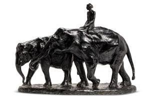 HAGER Albert 1857-1940,Éléphants et leur cornac,1923,Millon & Associés FR 2019-12-04