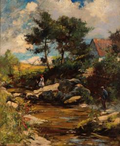 HAGUE Joshua Anderson 1850-1916,Figures by the riverbank,Tennant's GB 2019-09-14