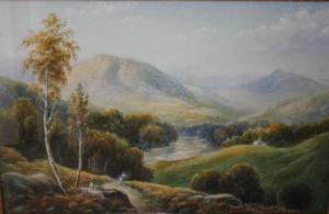 Hague R.E,An extensive mountainous wooded river landscape wi,1924,Cuttlestones GB 2018-06-07