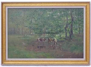 HAIG James Hermiston,Ayrshire cattle drinking under trees in a stream,1899,Dickins 2019-12-30