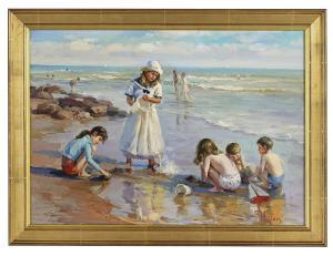HAINES E,Children Playing at the Beach,New Orleans Auction US 2018-12-08
